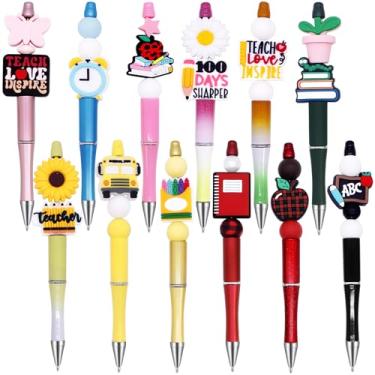 Imagem de BIHRTC 12 canetas de contas, contas de silicone, focais, strass, contas, kit de fabricação de contas, contas pretas para escritório, crianças, material escolar, artesanato