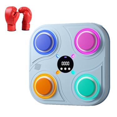 Imagem de Rock88 Máquina de boxe musical, alvo de iluminação interativo com visor digital e luvas pequenas, máquina de boxe de montagem na parede para exercícios em casa ou escritório, azul, luvas completas