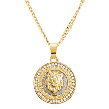 Imagem de Colar de corrente cubana masculino com pingente banhado a ouro e prata de 50 cm CP 282, 20" Cuban Chain, Zinco, Strass