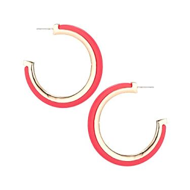 Imagem de Brincos de argola de acrílico e metal boêmio para mulheres - Brincos de argola de resina lucita de acetato - lindas cores - 50 mm de diâmetro - banhado a ouro 14K - leve - caixa de presente incluída,