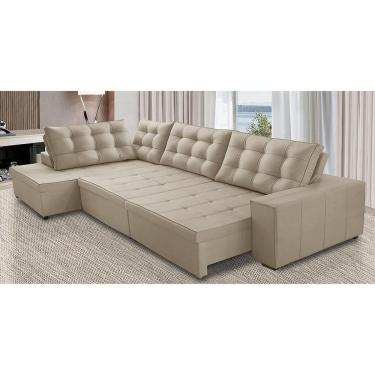 Imagem de Sofá de Canto Retrátil e Reclinável com Molas 3,40x2,00 le Jacke Suede Bege Madelina Decor