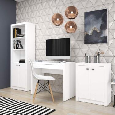 Imagem de Conjunto Home Office com Mesa Estante 2 Portas e Balcão 2 Portas Siena Móveis Branco