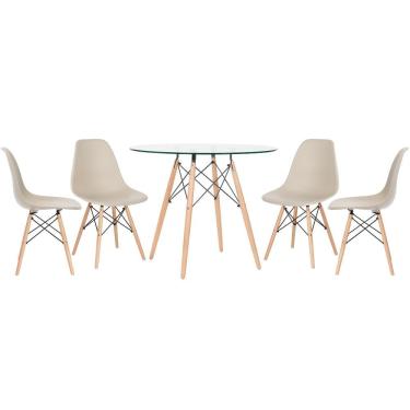 Imagem de Mesa Redonda Eames Com Tampo De Vidro 90 Cm + 4 Cadeiras Eiffel Dsw Nude