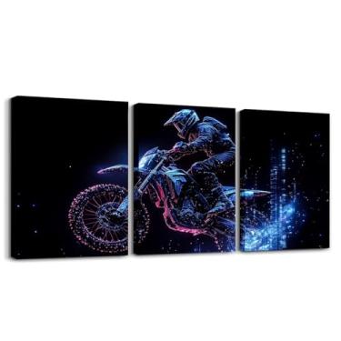 Imagem de Feelyou Arte de parede em tela infantil azul para sala de estar, quarto, corrida, motocross, pintura de parede, pôsteres, imagem de motocicleta, decoração de parede, meninos e meninas, esportes