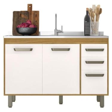 Imagem de Balcão de Cozinha Com Pia 120cm Emily Freijó/Off Acetinado Z44 - Mpoze