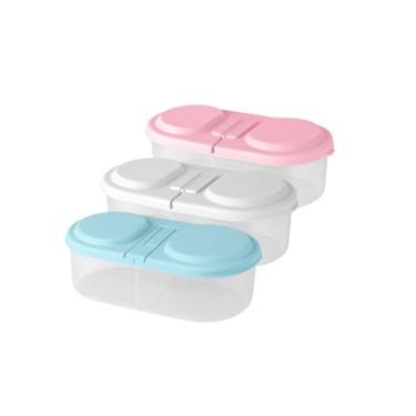 Imagem de Kit de 3 Potes Plásticos com 2 Divisórias para Alimentos, Recipiente para Marmita e Lanches, Tampa Dupla