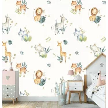 Imagem de Papel de Parede Personalizado Safari Aquarela Quarto Infantil Menino -