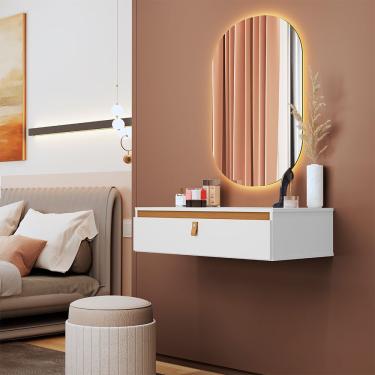 Imagem de Penteadeira Suspensa Multiuso Console Diana Com Puxador Em Corino Branco/nature