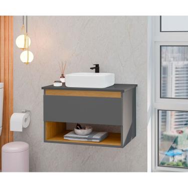 Imagem de Gabinete Armário Para Banheiro Suspenso Florence Com Cuba Cinza