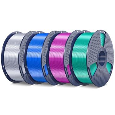 Imagem de SUNLU Pacote de filamentos Silk PLA Plus de 4 kg, superfície de seda brilhante PLA+ filamento de impressora 3D 1,75 mm ± 0,02 mm, filamento de impressão 3D brilhante, carretel de 1 kg, 4 pacotes (azul