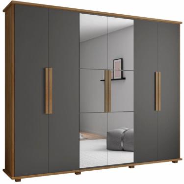 Imagem de Guarda Roupa Casal 6 portas com Espelho e 4 Gavetas Canadá RV Móveis – Naturale/Grafite