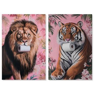 Imagem de Conjunto de animais de papel higiênico tropical impressão de arte maximalista por Art Remedy, envolto em galeria, 40,6 x 61 cm