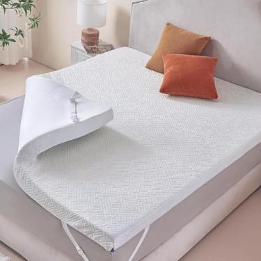 Imagem de SIEMOUR Cobertura de colchão de espuma viscoelástica de 7,6 cm, cama king size, almofada de colchão de espuma viscoelástica com infusão de gel com capa para alívio da dor nas costas, 196 x 203 cm