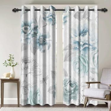 Imagem de Cortinas blackout Boho para quarto, cortinas de janela com estampa floral 213 cm de comprimento, conjunto de 2 painéis, cortinas de janela com isolamento térmico com redução de ruído para sala de