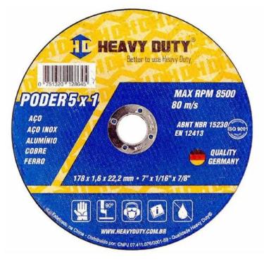Imagem de DISCO DE CORTE 5X1 INOX 177,8X1,6X22,2 - 30 Unidades - HEAVY DUTY