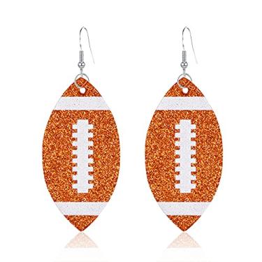 Imagem de Brincos de basquete de futebol brilhante Cheer Football para mulheres com glitter couro sintético time de futebol mãe presentes brincos de futebol de camada única para meninas acessórios de presente de futebol joias de futebol para mães, Couro, PU