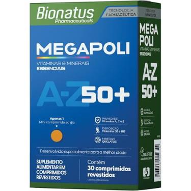 Imagem de Bionatus, MegaPoli A-Z 50+, Suplemento alimentar, Vitaminas B1 0,5mg / B2 0,5mg / B5 2mg / B6 0,5mg / B12 1mcg, 30 cápsulas • 30 doses, Azul