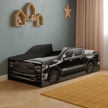 Imagem de Mini Cama Caminhonete Temática Não Acompanha Colchão 100% MDF Material Robusto Sapatas e Grade De Proteção Para Água Cor Preto