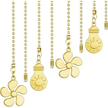 Imagem de Pacote com 4 correntes para ventiladores de teto e luzes, ventiladores de 30,5 cm e extensor de corrente para ventilador de teto com padrão de luz, dourado