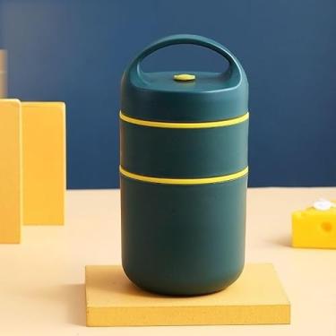 Imagem de Marmita Térmica em Aço Inox 304-420ml/550ml, Vedação Antivazamento, Própria para Microondas(2andares Verde Escuro C/Bolsa)