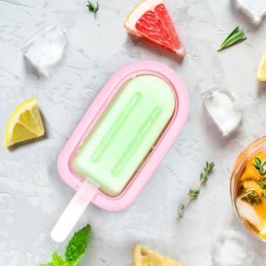 Imagem de Moldes reutilizáveis de silicone para picolé, moldes caseiros de picolé, máquina de sorvete com palitos e bandeja coletora (rosa)