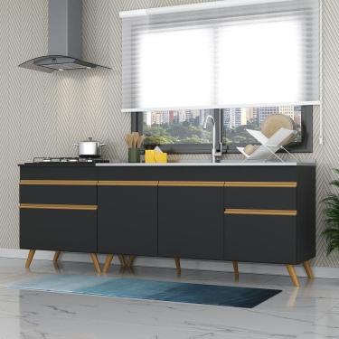 Imagem de Kit 2 Balcões Gabinete Pia 150 Cm E Cooktop 70 Cm Preto