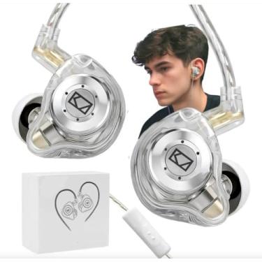 Imagem de Fone de Ouvido KZX EDX Pro Fone com fio intra-auricular retorno música 1DD HiFi Deep Bass 10mm Dynamic Driver Over Ear Headset com cabo destacável Som Qualidade Premium - Cor (Com Microfone, Cristal)