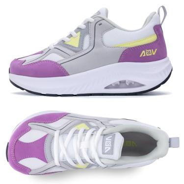 Imagem de GyeBea Sapatos femininos com bico largo, suporte de arco, tênis ortopédico para joanetes de fascite plantar, Cinza e roxo, 8 Wide