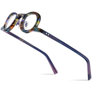 Imagem de HEPIDEM Armação de óculos de acetato masculino, óculos ópticos redondos femininos vintage retrô 9153, N9175 Roxo, 39-28-145