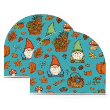 Imagem de ATTX Pacote com 2 porta-guardanapos de acrílico de Ação de Graças com design de abóboras girassóis e gnomos - Organizador decorativo de mesa para cozinha, restaurante, decoração de férias em casa #411