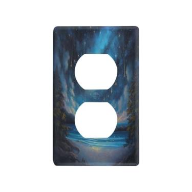 Imagem de Blueangle Linda placa de parede com saída dupla de cena de praia, tamanho padrão, placas de cobertura de tomada elétrica de 1 gangue para decoração de quarto de escritório em casa, 4,53 x 2,76