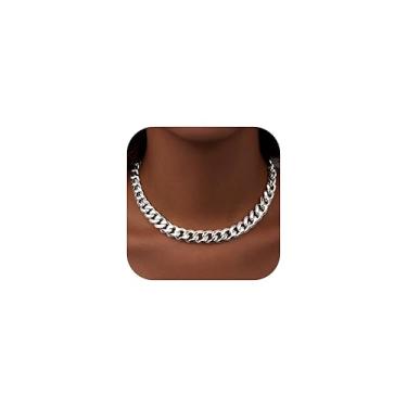 Imagem de WomenGifts Colar de corrente de elos cubanos para mulheres, aço inoxidável banhado a ouro 14K, não mancha e à prova d'água, delicado a grosso (3,5 a 11 mm de largura, 35 a 45 cm de comprimento), joia