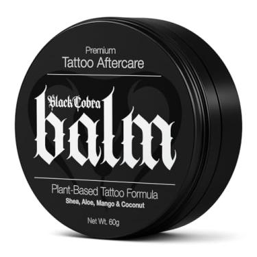 Imagem de Black Cobra Bálsamo de tatuagem – Fórmula de cuidados pós-tratamento à base de plantas com karité, aloe, manga e coco – revitaliza e hidrata a pele com tinta – não oleosa – lata de 60 g – Artista