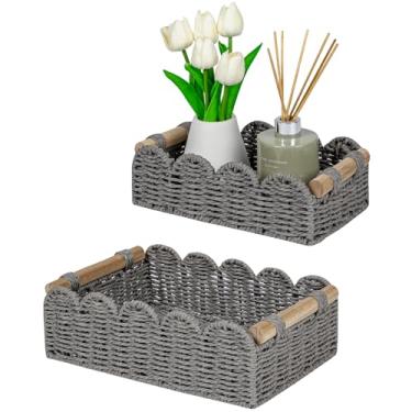 Imagem de CubesLand Cestas decorativas de borda recortada para casa, sala de estar, cesta de armazenamento de papel higiênico para cima de vaso sanitário, prateleira de armazenamento, cestas de corda de papel