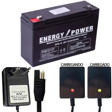 Imagem de Bateria 6v 12ah Carregador Led 6v 900mah Bandeirantes Moto Carrinho El