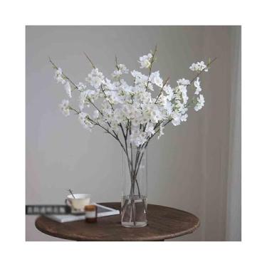 Imagem de VHDY85KA Decorações simulação flor de cerejeira sala de estar arranjo decorativo de flores falsas vaso transparente interior casa de fazenda