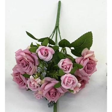 Imagem de Buquê de Rosas Artificiais – Flores de Seda 10 Galhos, 10 Flores, 32cm – Decoração, Arranjos e Centros de Mesa (4 Unidades,Rosa escuro)
