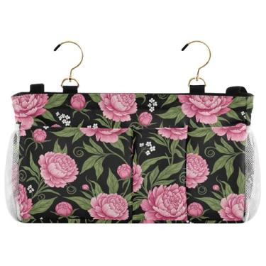 Imagem de Burbuja Organizador de armazenamento de cabeceira floral com 2 alças e ganchos para casa, faculdade, dormitório, beliche e berço de hospital