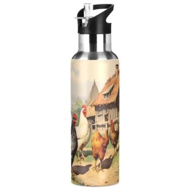 Imagem de Burbuja Garrafa de água de aço inoxidável Farmhouse, garrafas de água isoladas a vácuo com tampa de canudo para esportes, academia, escola - à prova de vazamento e suor, sem BPA, 946 ml