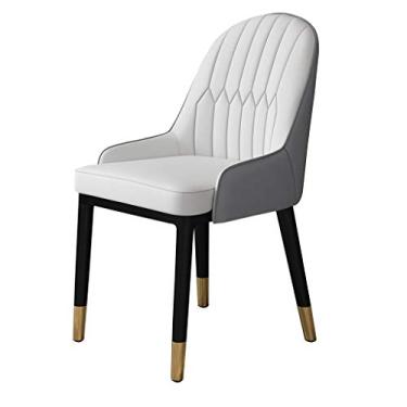 Imagem de Conjunto de 2 cadeiras modernas para sala de jantar, cadeira lateral de couro sintético de camurça fosca com pernas de metal - impermeável, branca e cinza