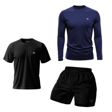 Imagem de Kit Camiseta Dry Manga Longa Uv, Manga Curta E Short Mauricinho P Ao Plus Treino Praia Verão Básico-Masculino