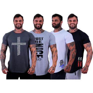 Imagem de Kit 4 Camiseta Longline Masculina MXD Conceito Básico Sport Fitness Silk Screen-Masculino