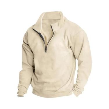 Imagem de Moletom Masculino De Fleece Com Gola Alta E Zíper Frontal, Manga Longa