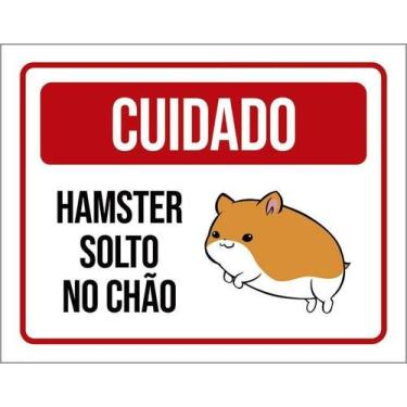 Imagem de Kit 3 Placa Acm Cuidado Hamster Solto No Chão 18X23 Branco - Sinalizo