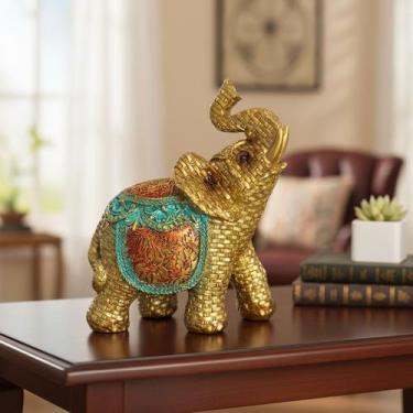 Imagem de Elefante Decorativo Em Resina Dourado Para Decoração De Sala Quarto Es