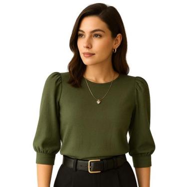 Imagem de Blusa Social Feminina Manga 3/4 Bufante Camisa Elegante - MADALIH Loja