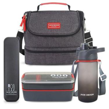 Imagem de Kit Bolsa Térmica Pote Marmita 750ml Garrafa 550ml E Porta Talheres Vi