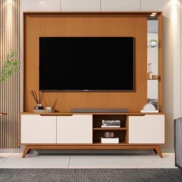 Imagem de Estante Home para TV ate 75 Polegadas 3 Portas com Pes de Madeira Em MDF Tucuma JB Moveis
