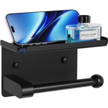 Imagem de Soporte para Papel Higiénico StackTastic Negro Antióxido con Estante