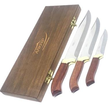 Imagem de Kit Churrasco e Cozinha Arkhip Trichu 10'' 8'' 5'' Cabo Madeira Caixa